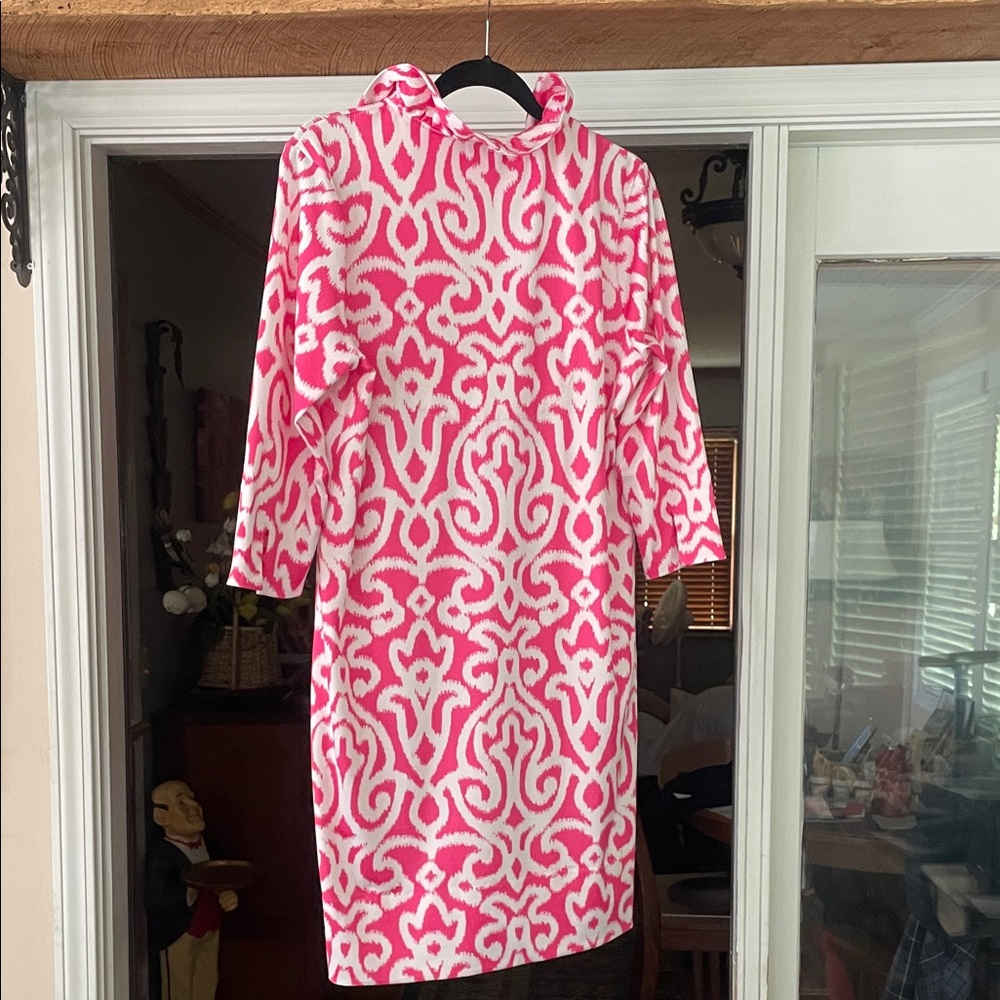 Gretchen Scott Designs Pink and White Printed Cowl Neck Dress - Picture 3 of 4